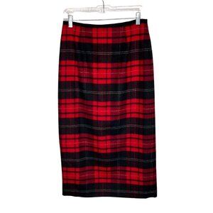 Talbots vintage Red Black Buffalo plaid 100% wool maxi skirt Size 8 holiday